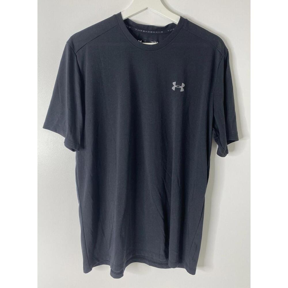 Under Armour Shirt Mens L Black Threadborne Loose Short Sleeve Heatgear